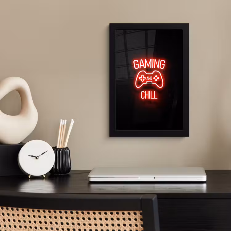 Poster met lijst - Gaming - Quotes - Gaming and chill - Neon - Rood — 3
