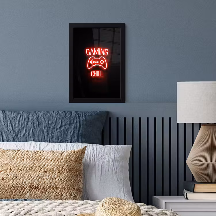 Poster met lijst - Gaming - Quotes - Gaming and chill - Neon - Rood — 4