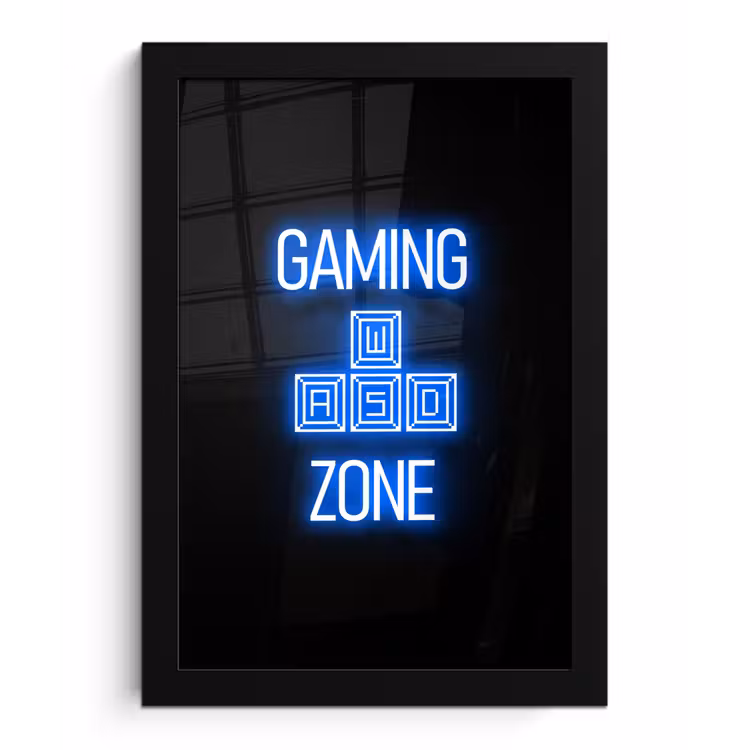 Poster met lijst - Gaming - Tekst - Gaming zone - Neon - Blauw — 1