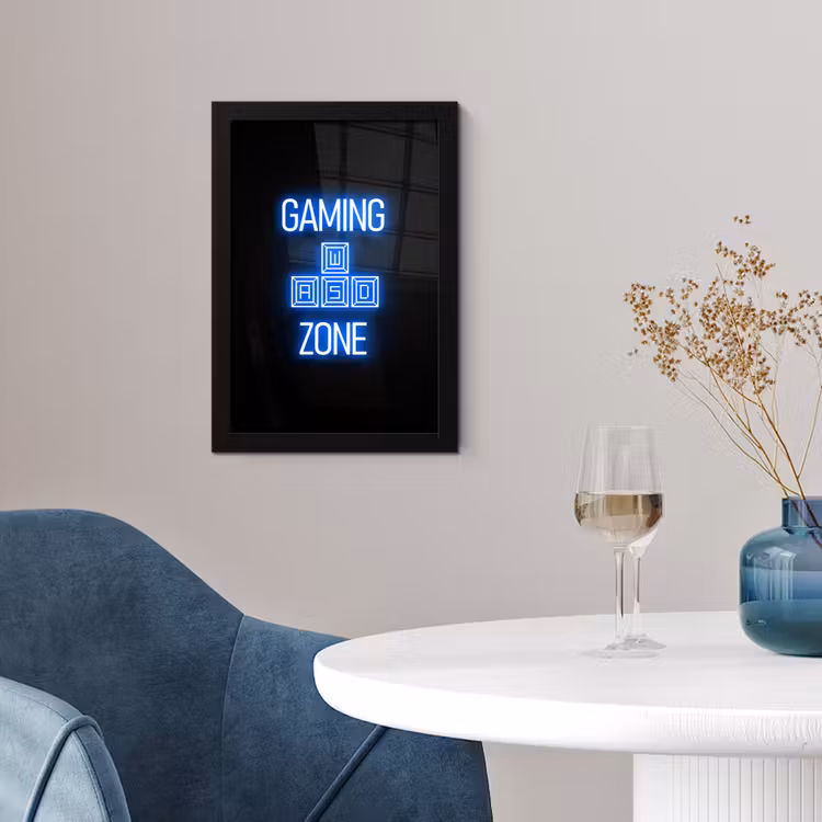 Poster met lijst - Gaming - Tekst - Gaming zone - Neon - Blauw — 2