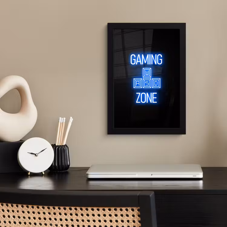 Poster met lijst - Gaming - Tekst - Gaming zone - Neon - Blauw — 3
