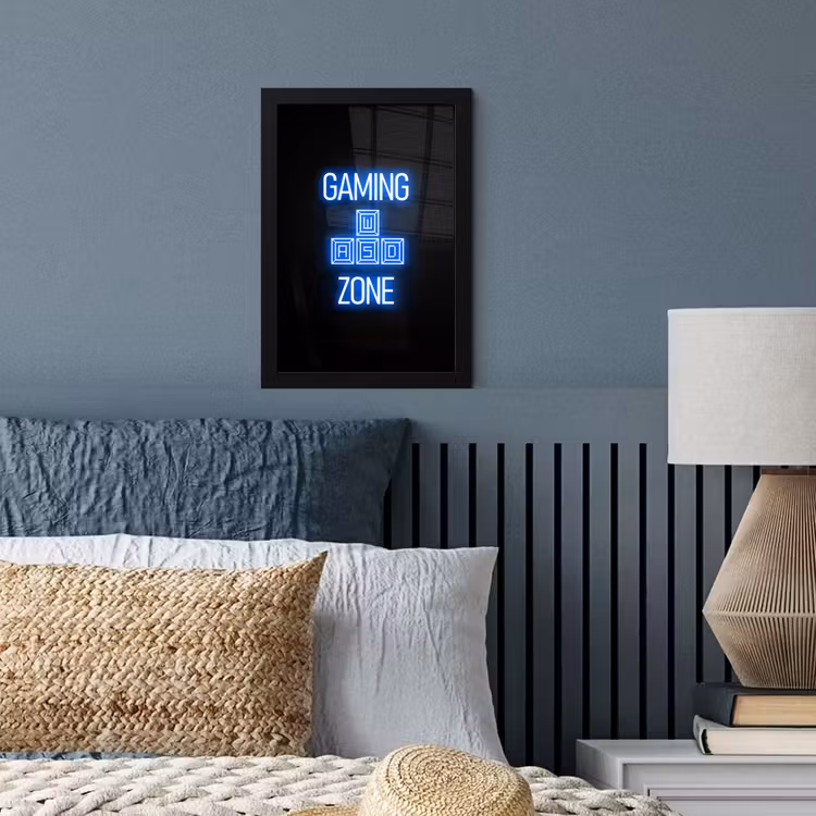 Poster met lijst - Gaming - Tekst - Gaming zone - Neon - Blauw — 4