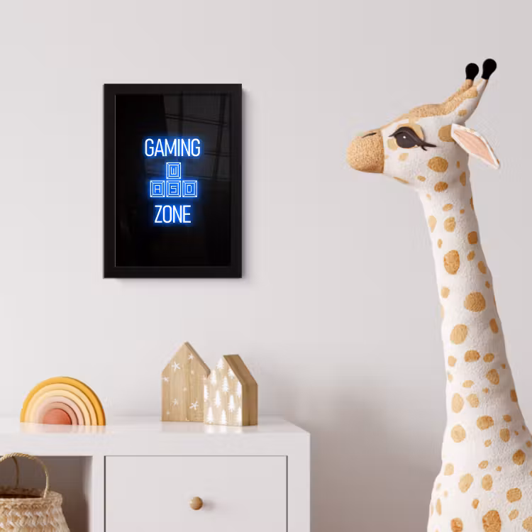 Poster met lijst - Gaming - Tekst - Gaming zone - Neon - Blauw — 5