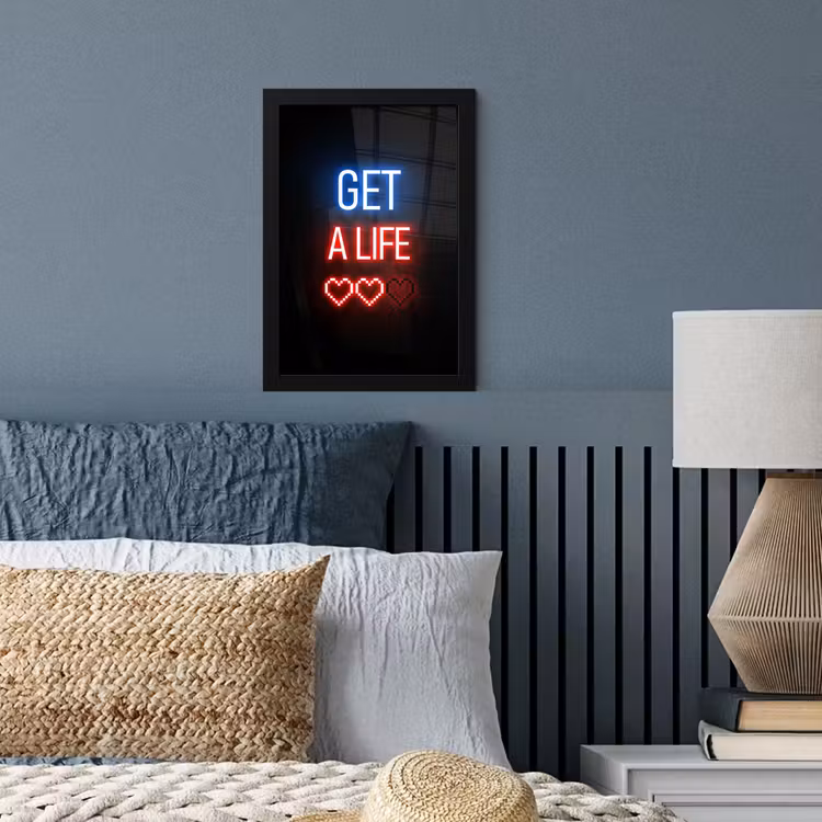 Poster met lijst - Gaming - Tekst - Get a life - Neon - Zwart — 4