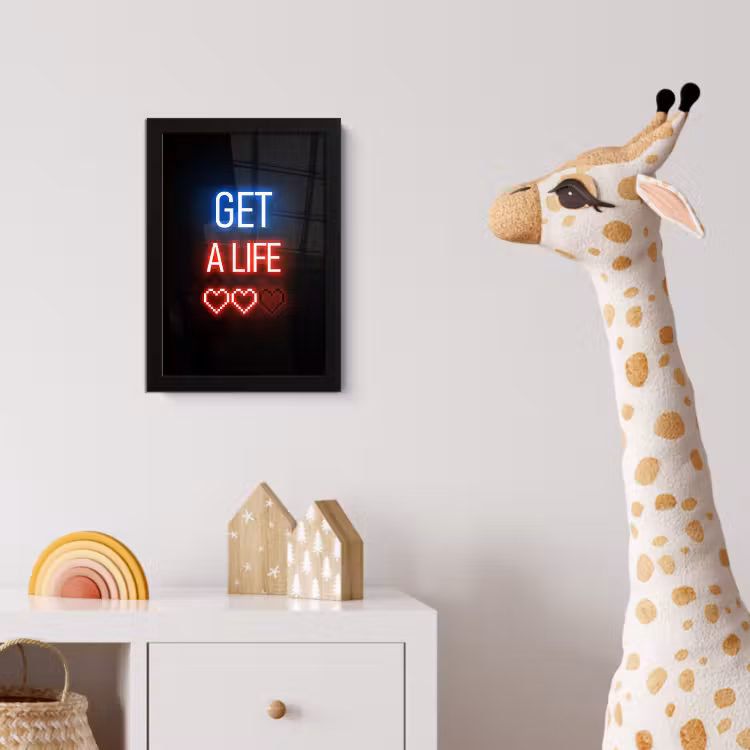 Poster met lijst - Gaming - Tekst - Get a life - Neon - Zwart — 5