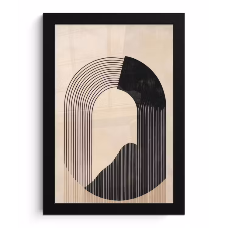 Poster met lijst - Grafisch gebogen motief - Beige — 1