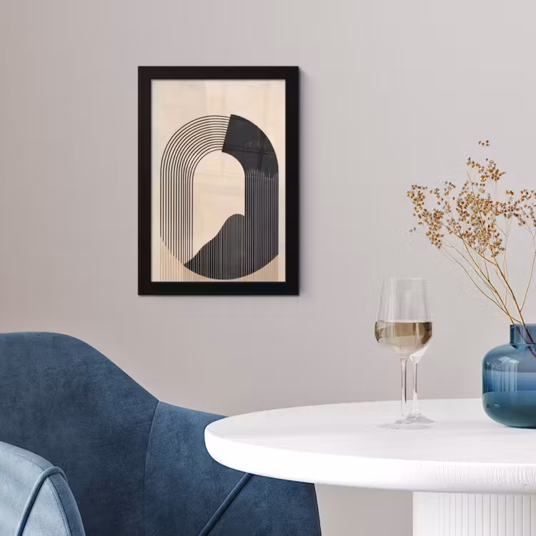 Poster met lijst - Grafisch gebogen motief - Beige — 2