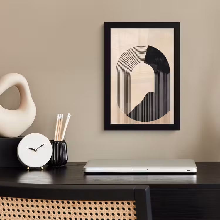 Poster met lijst - Grafisch gebogen motief - Beige — 3