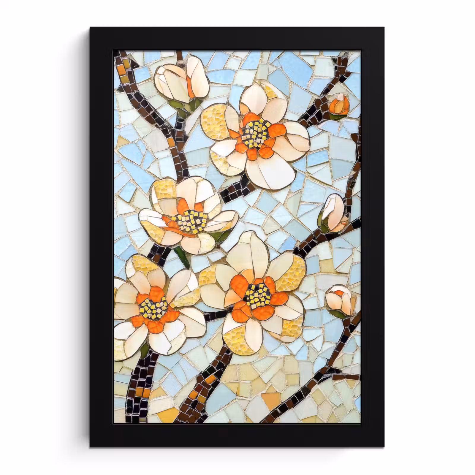 Poster met lijst - Bloesems - Wit - Mozaïek - Tak — 1