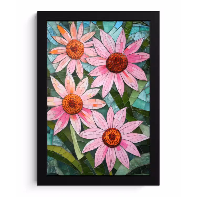 Poster met lijst - Bloemen - Roze - Glasmozaïek — 1