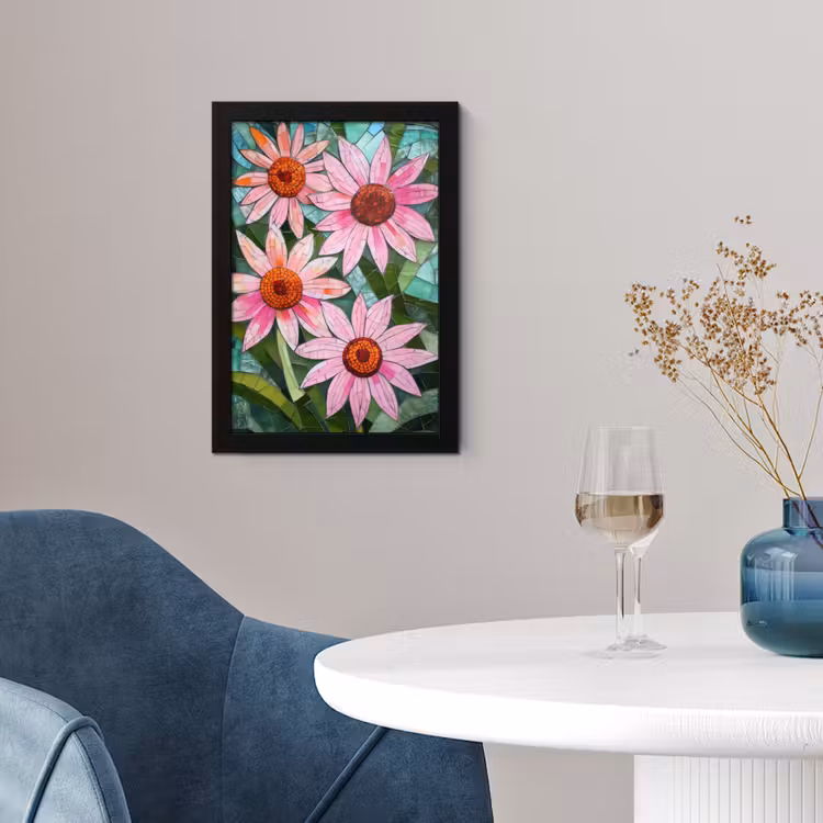 Poster met lijst - Bloemen - Roze - Glasmozaïek — 2