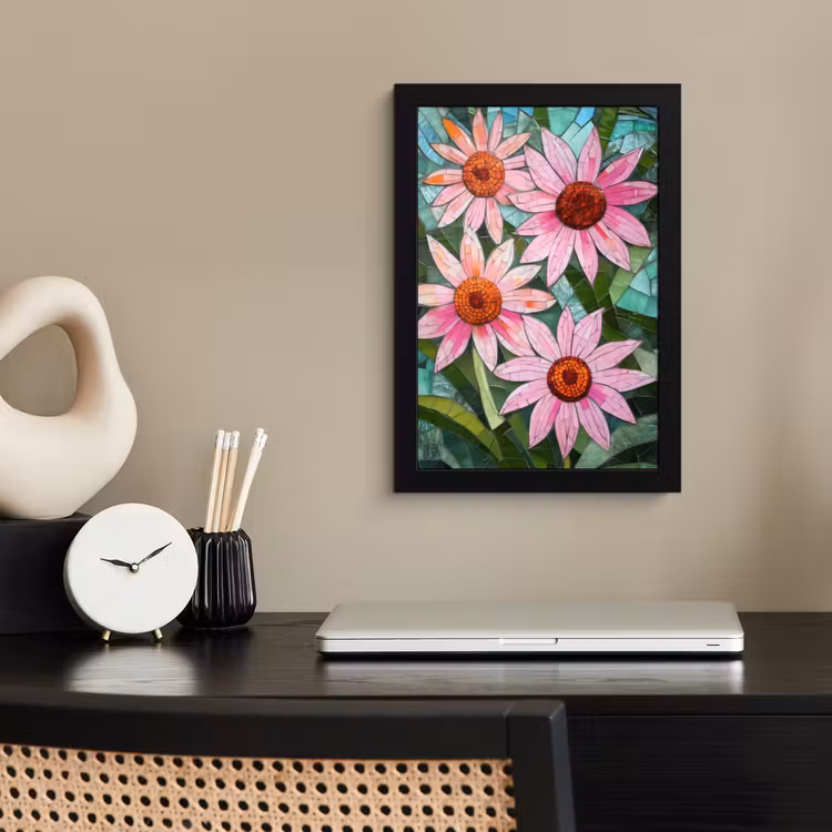 Poster met lijst - Bloemen - Roze - Glasmozaïek — 3