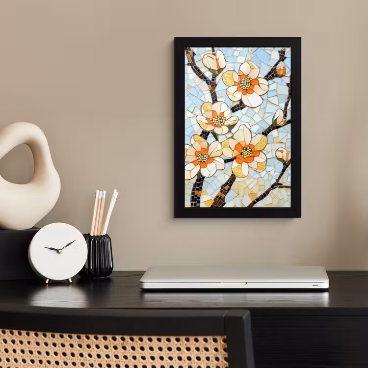 Poster met lijst - Bloesems - Wit - Mozaïek - Tak — 3
