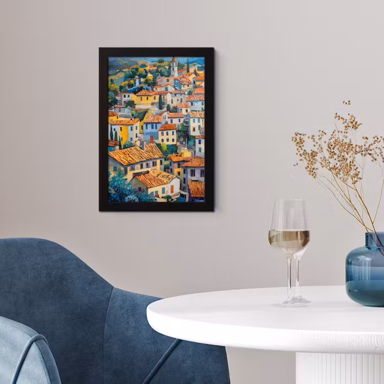 Poster met lijst - Dorp - Heuvels - Landschap - Bomen — 2