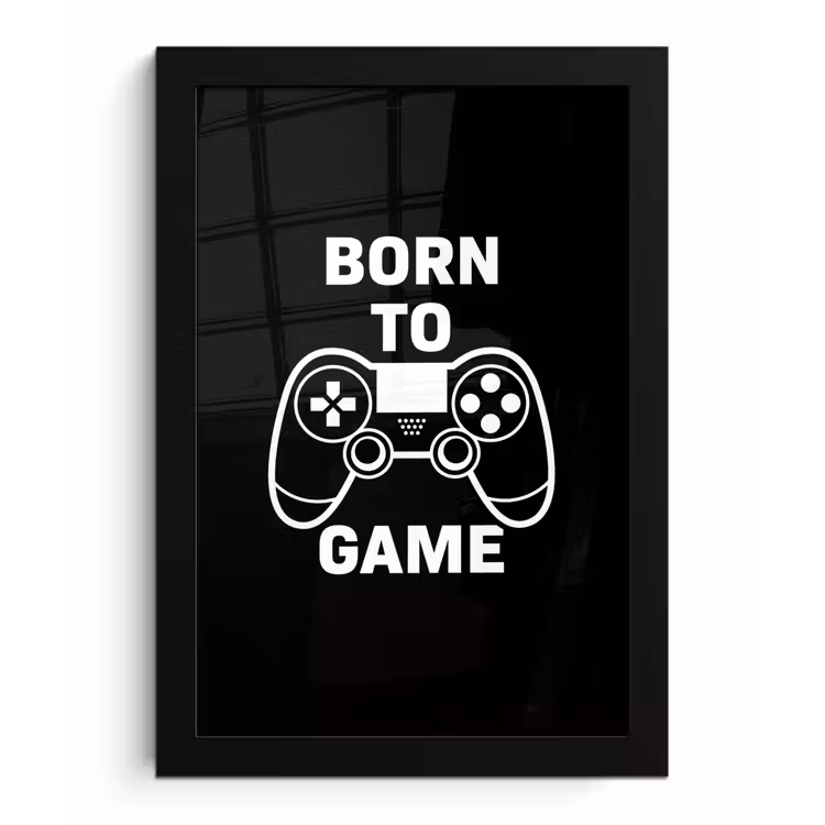 Poster met lijst - Gamen - Quotes - Controller - Born to game - Zwart - Wit — 1