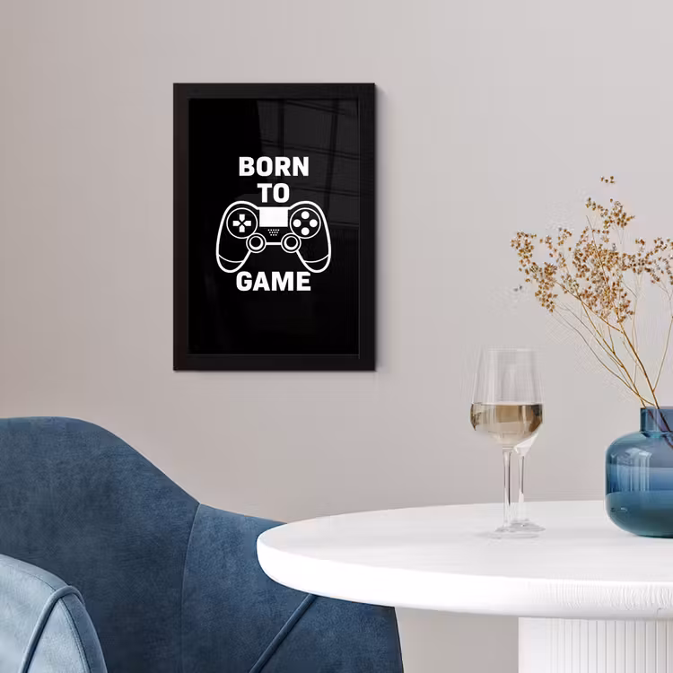 Poster met lijst - Gamen - Quotes - Controller - Born to game - Zwart - Wit — 2