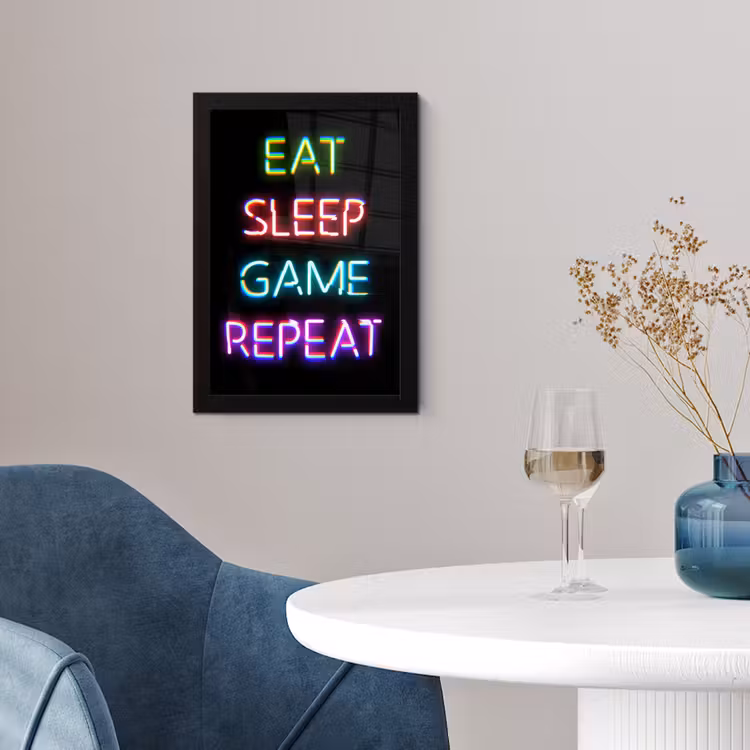 Poster met lijst - Gaming - Led - Quote - Eat sleep game repeat - Gamen — 2