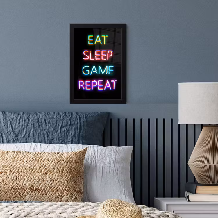 Poster met lijst - Gaming - Led - Quote - Eat sleep game repeat - Gamen — 4