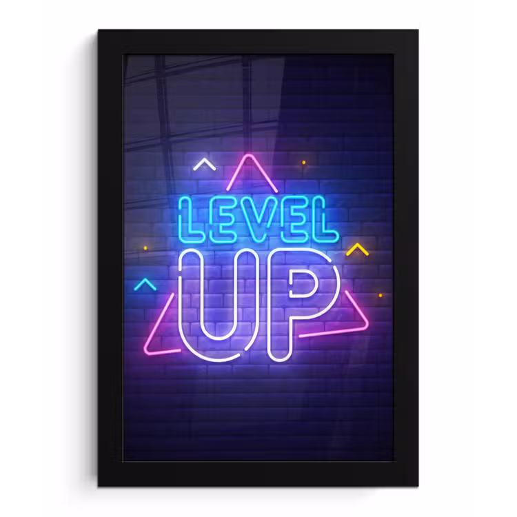 Poster met lijst - Gaming - Neon - Level Up - Quotes - Gamen — 1