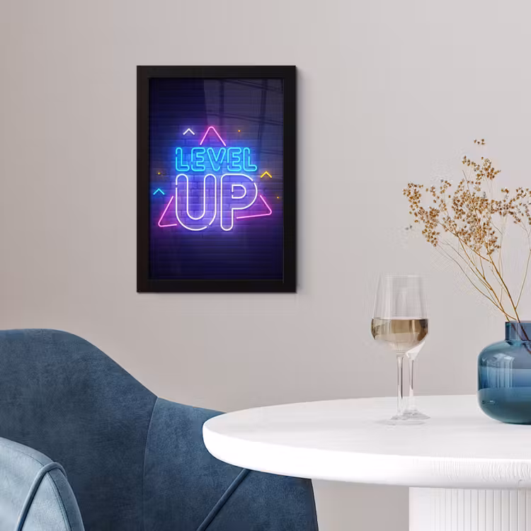 Poster met lijst - Gaming - Neon - Level Up - Quotes - Gamen — 2