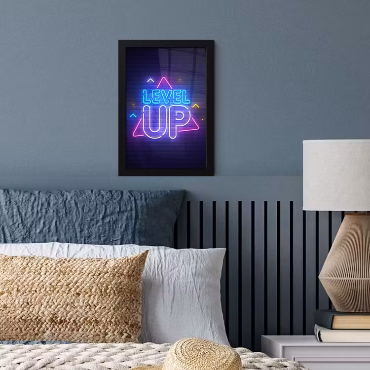Poster met lijst - Gaming - Neon - Level Up - Quotes - Gamen — 4