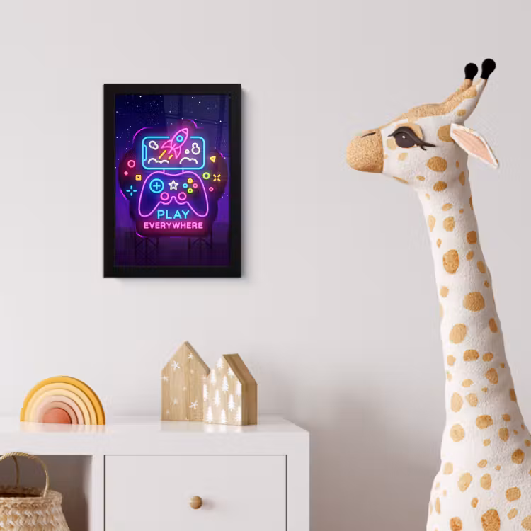 Poster met lijst - Gaming - Neon - Play - Blauw - Nacht - Controller — 5