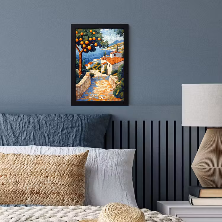 Poster met lijst - Huizen - Mozaïek - Sinaasappelbomen - Zee — 4