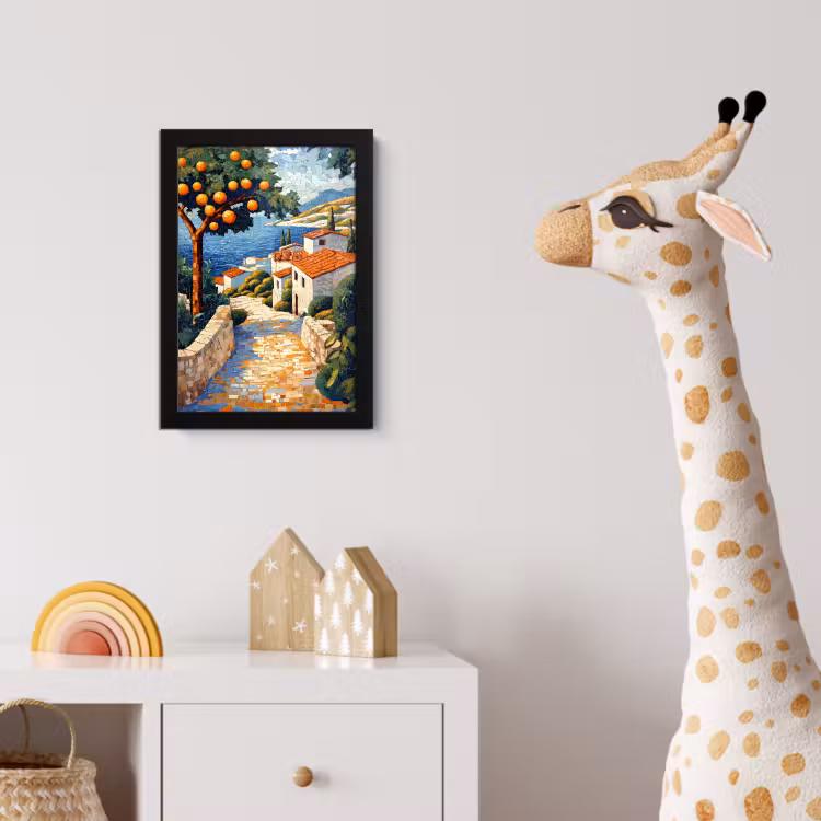 Poster met lijst - Huizen - Mozaïek - Sinaasappelbomen - Zee — 5