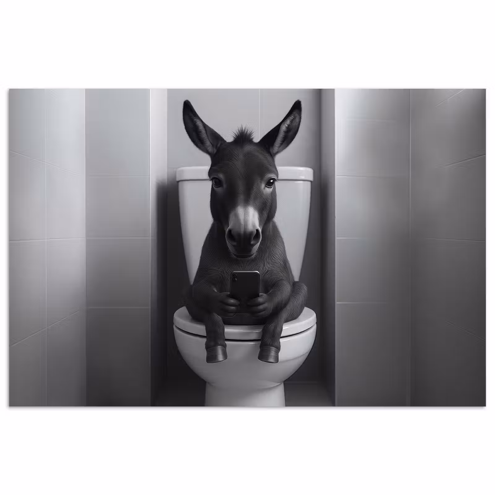 Poster - Ezel - Telefoon - Toilet - Zwart - Wit — 1
