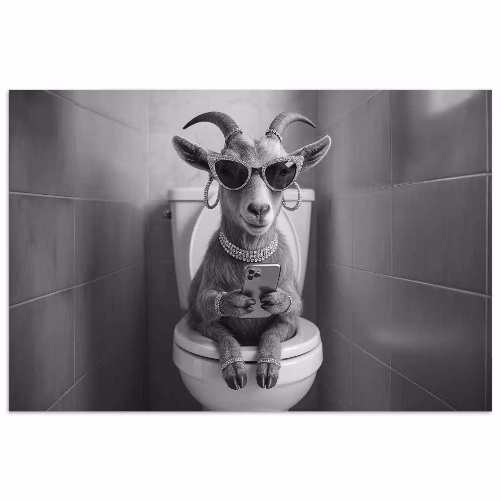 Poster - Geit - Telefoon - Toilet - Zwart - Wit — 1