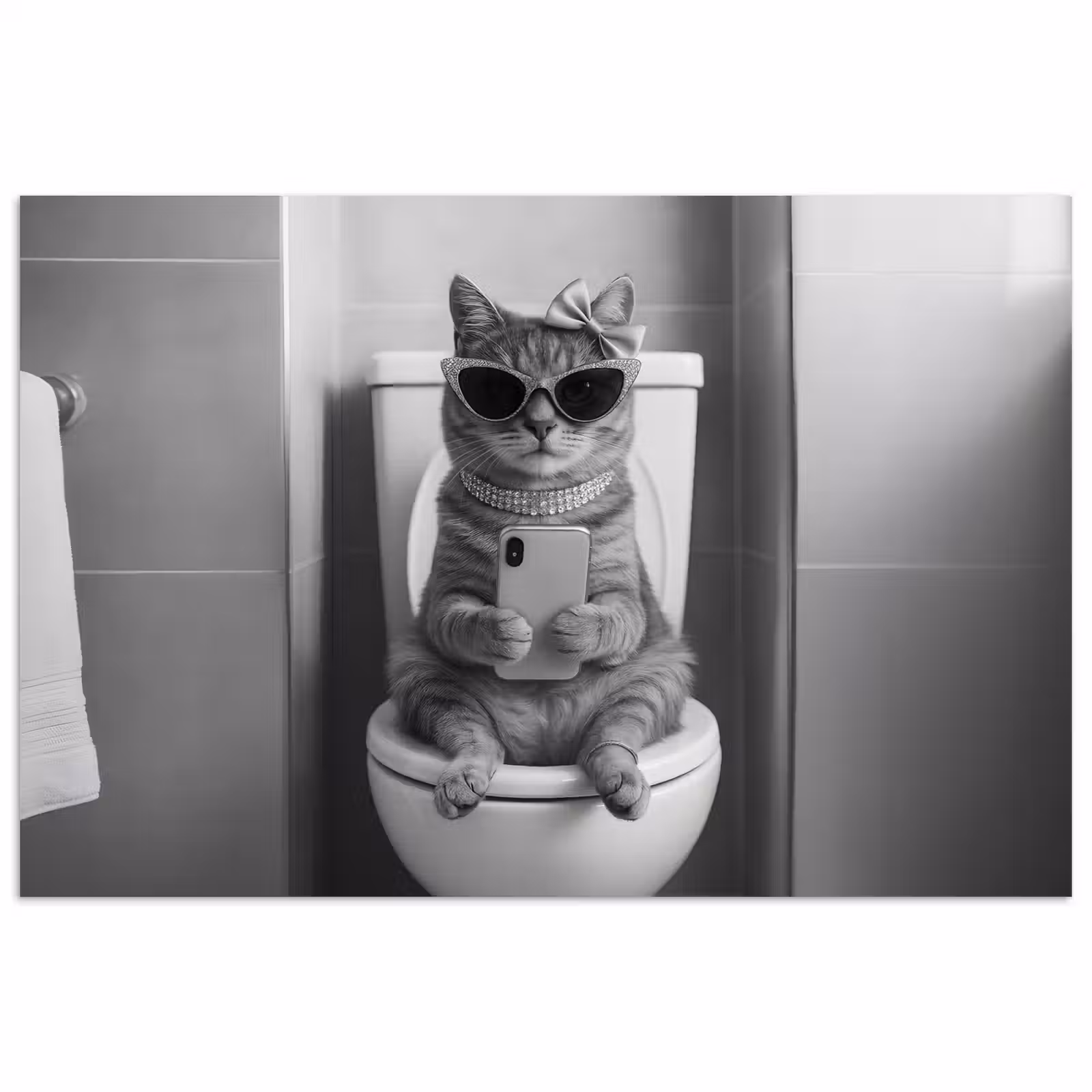 Poster - Kat - Telefoon - Toilet - Zwart - Wit — 1
