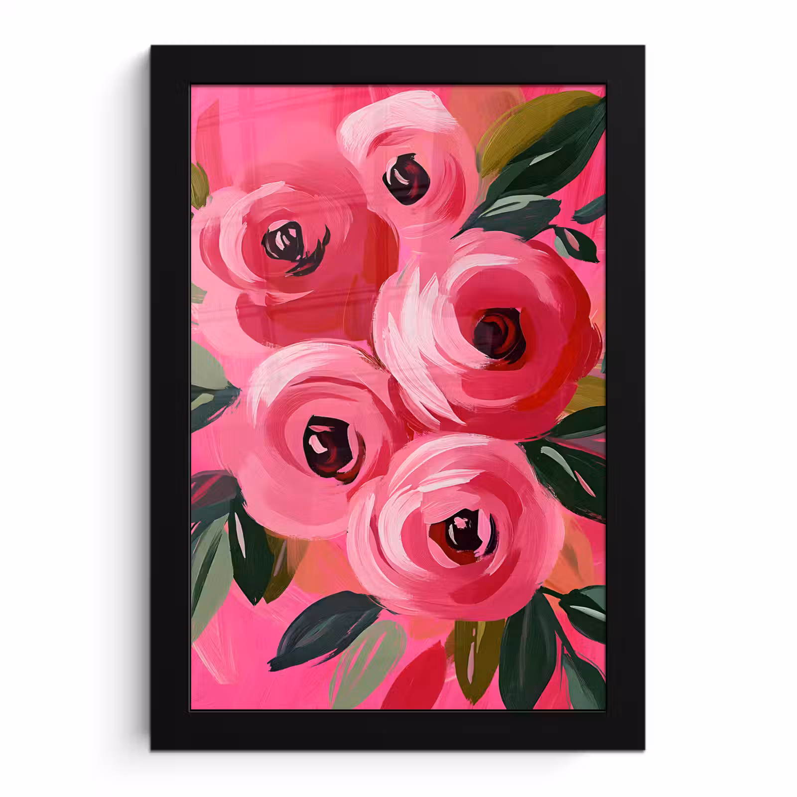 Poster met lijst - Bloemen - Verf - Roze — 1