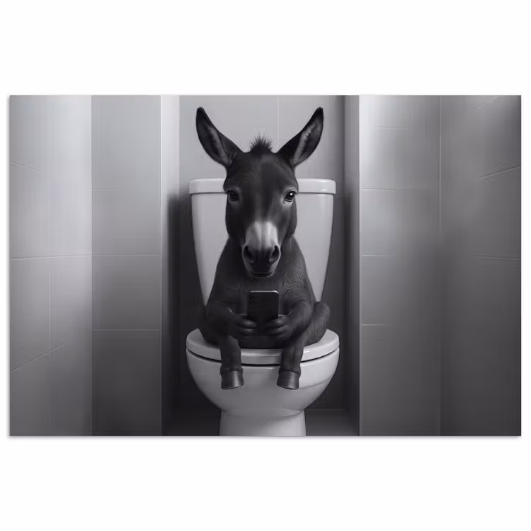 Poster - Ezel - Telefoon - Toilet - Zwart - Wit — 1
