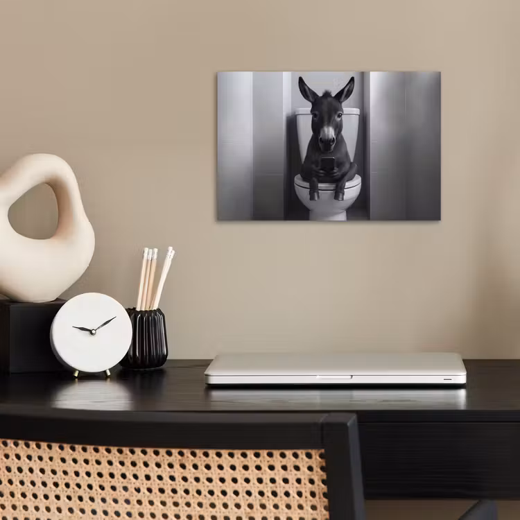 Poster - Ezel - Telefoon - Toilet - Zwart - Wit — 2