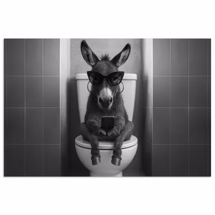 Poster - Ezel - Telefoon - Toilet - Zwart - Wit — 1