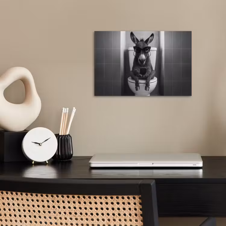 Poster - Ezel - Telefoon - Toilet - Zwart - Wit — 2