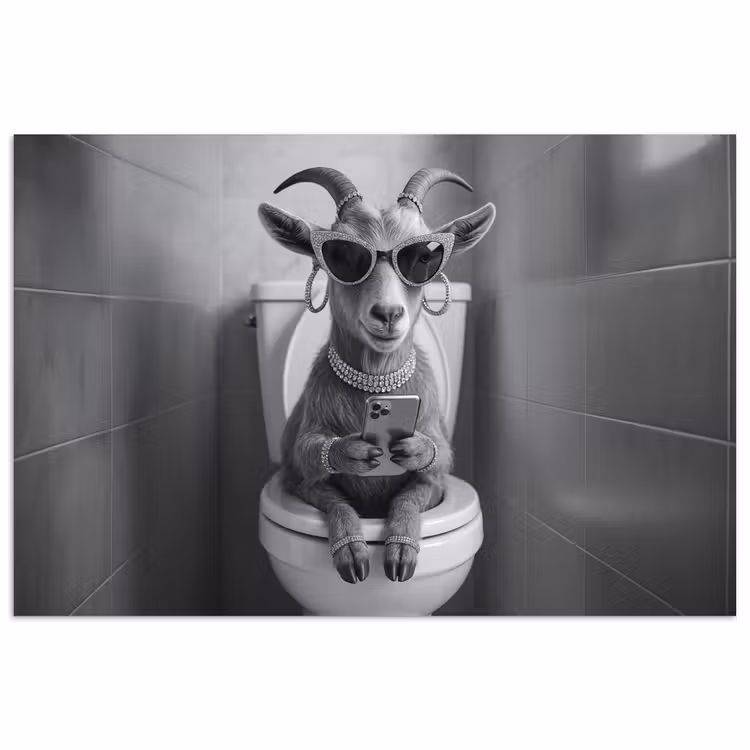 Poster - Geit - Telefoon - Toilet - Zwart - Wit — 1