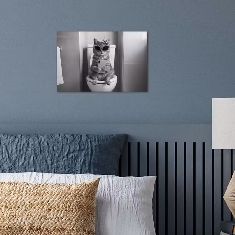 Poster - Kat - Telefoon - Toilet - Zwart - Wit — 3