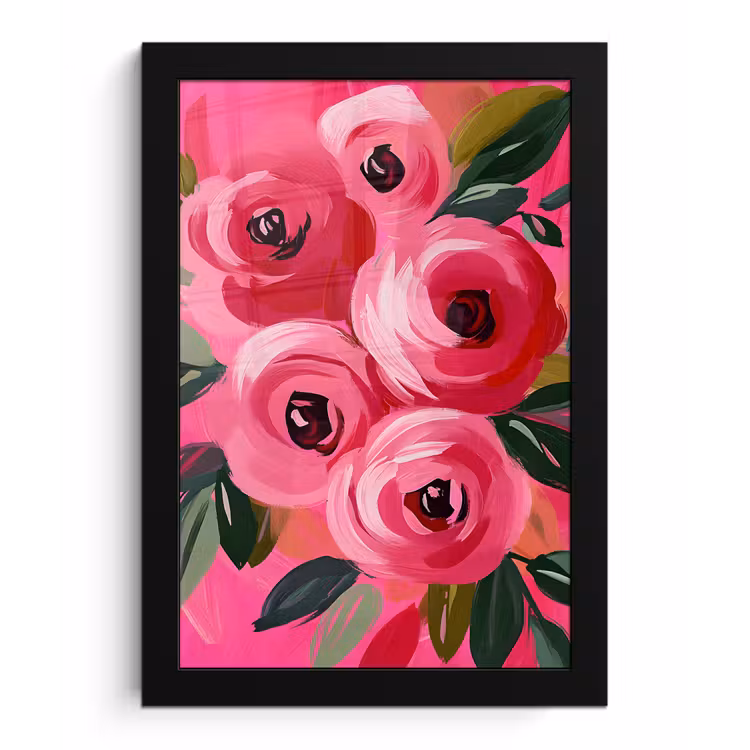 Poster met lijst - Bloemen - Verf - Roze — 1