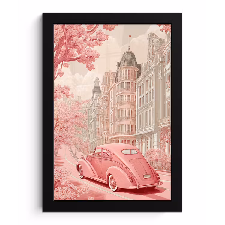 Poster met lijst - City - Car - Pink — 1