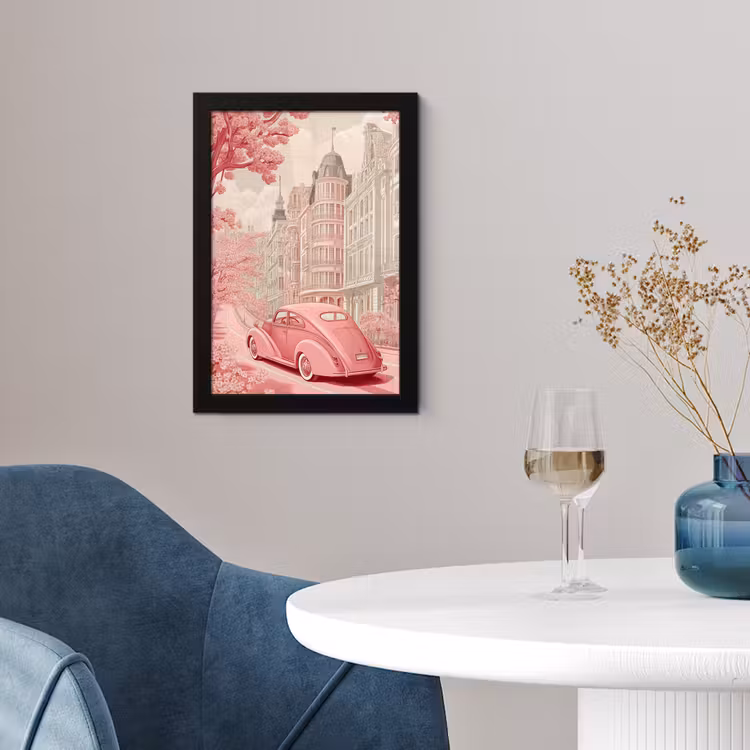 Poster met lijst - City - Car - Pink — 2