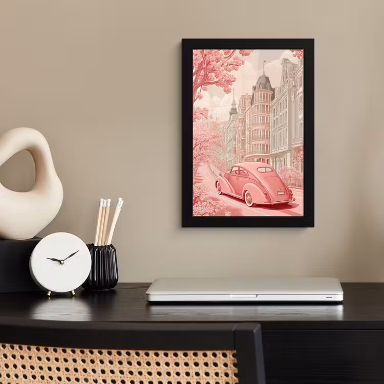 Poster met lijst - City - Car - Pink — 3