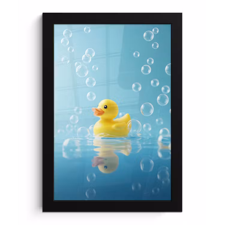Poster met lijst - Bubbels - Badeend - Geel — 1