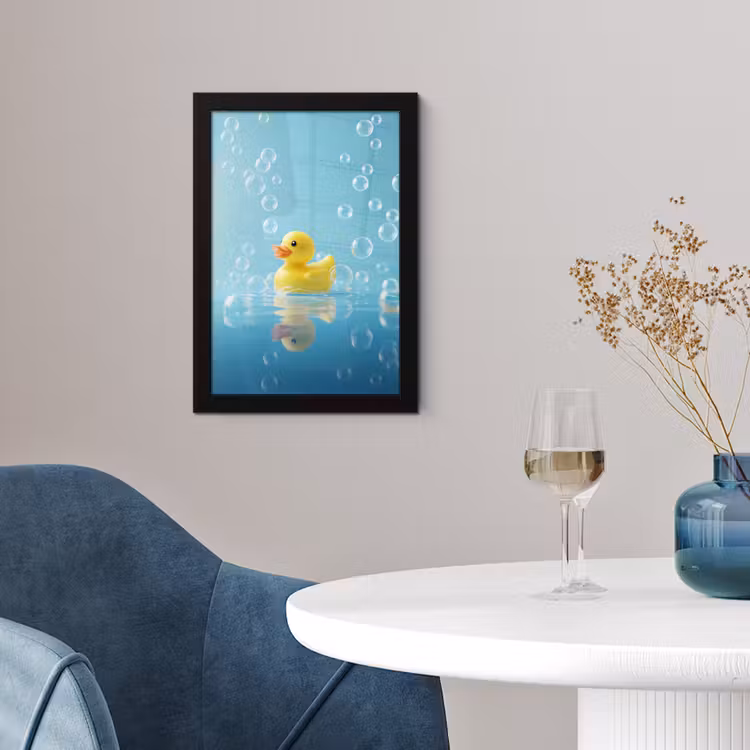 Poster met lijst - Bubbels - Badeend - Geel — 2