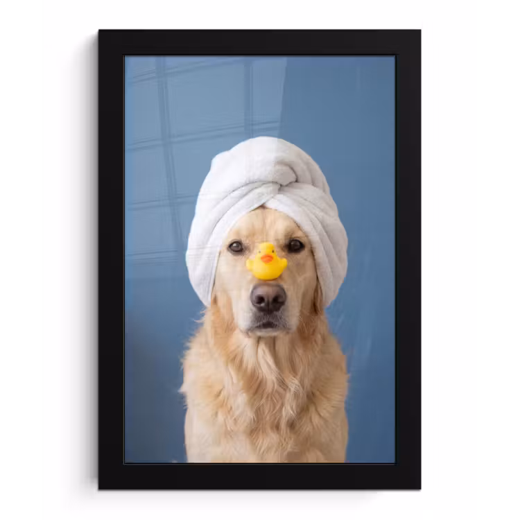 Poster met lijst - Hond - Badeend - Geel — 1