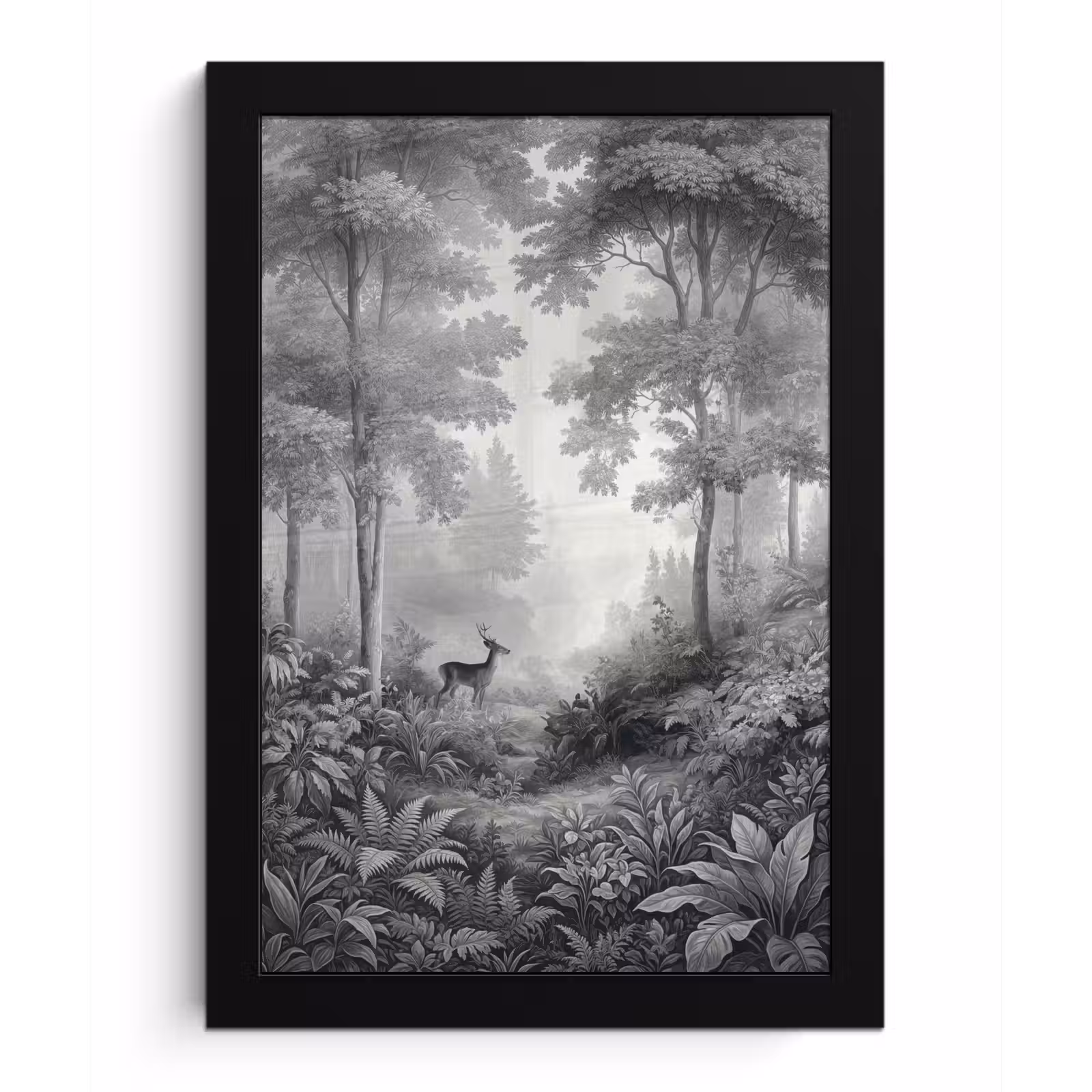 Poster met lijst - Bos - Hert - Zwart - Wit — 1
