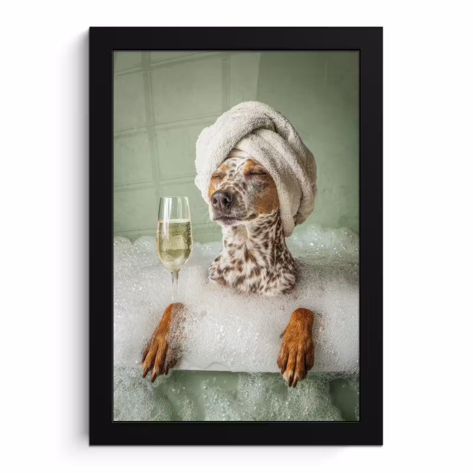 Poster met lijst - Hond - Bad - Champagne - Handdoek — 1
