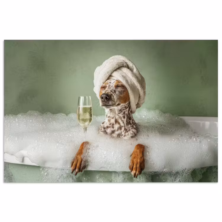 Poster - Hond - Bad - Champagne - Handdoek — 1