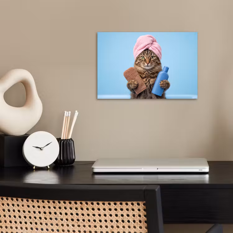 Poster - Kat - Handdoek - Washand - Zeep — 2