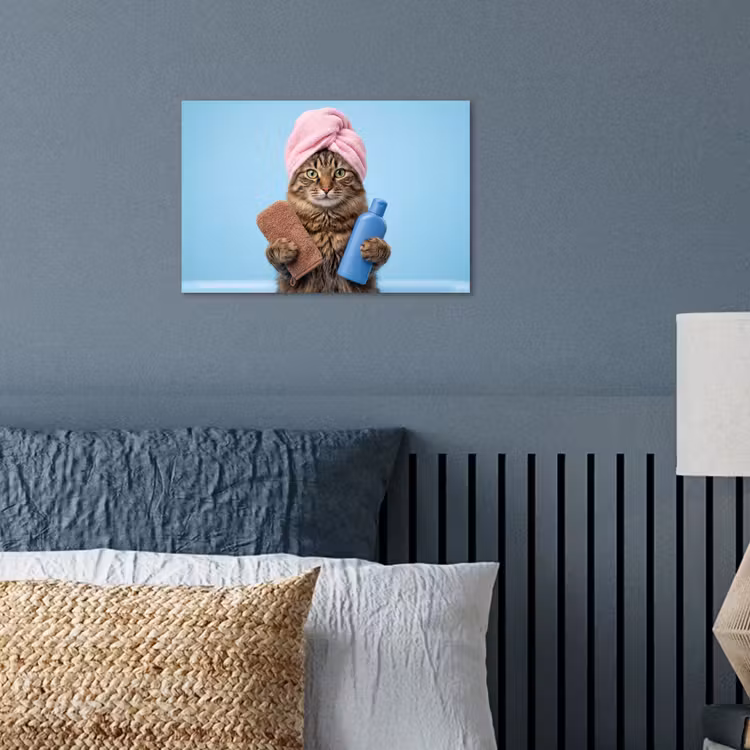 Poster - Kat - Handdoek - Washand - Zeep — 3